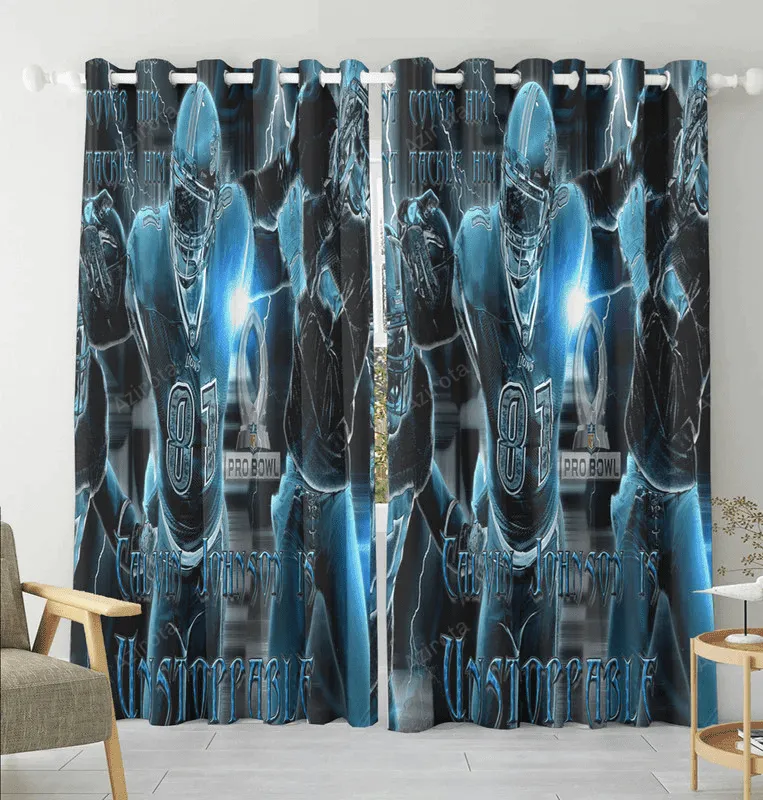 Detroit Lions Calvin Johnson 81 v2 Blackout Window Curtain 2 Panels For Living Room Bed Room Gift For Fan