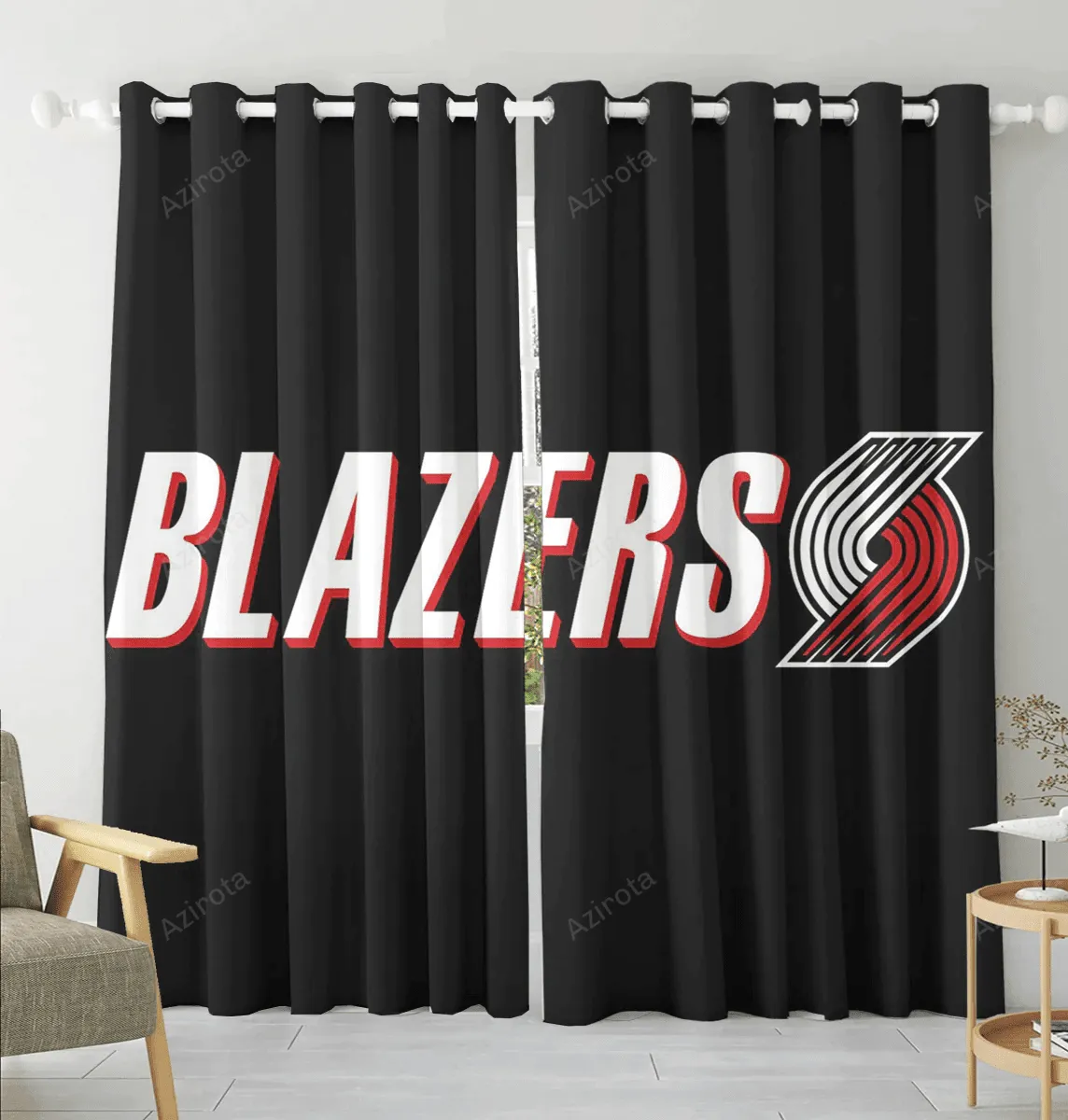 Portland Trail Blazers Black Blackout Window Curtain 2 Panels For Living Room Bed Room Gift For Fan