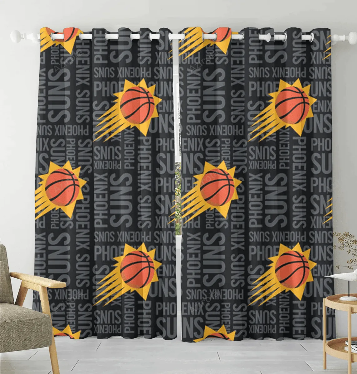 Phoenix Suns Emblem v2 Blackout Window Curtain 2 Panels For Living Room Bed Room Gift For Fan