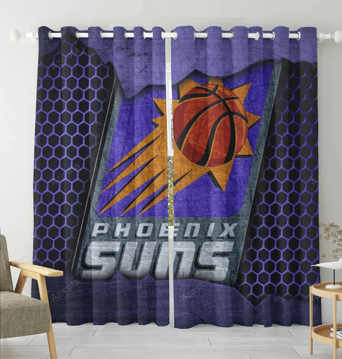 Phoenix Suns Emblem Metal Blackout Window Curtain 2 Panels For Living Room Bed Room Gift For Fan