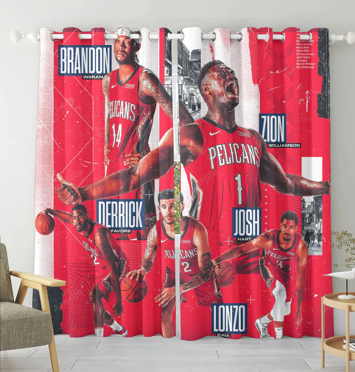 New Orleans Pelicans Players v31 Blackout Window Curtain 2 Panels For Living Room Bed Room Gift For Fan