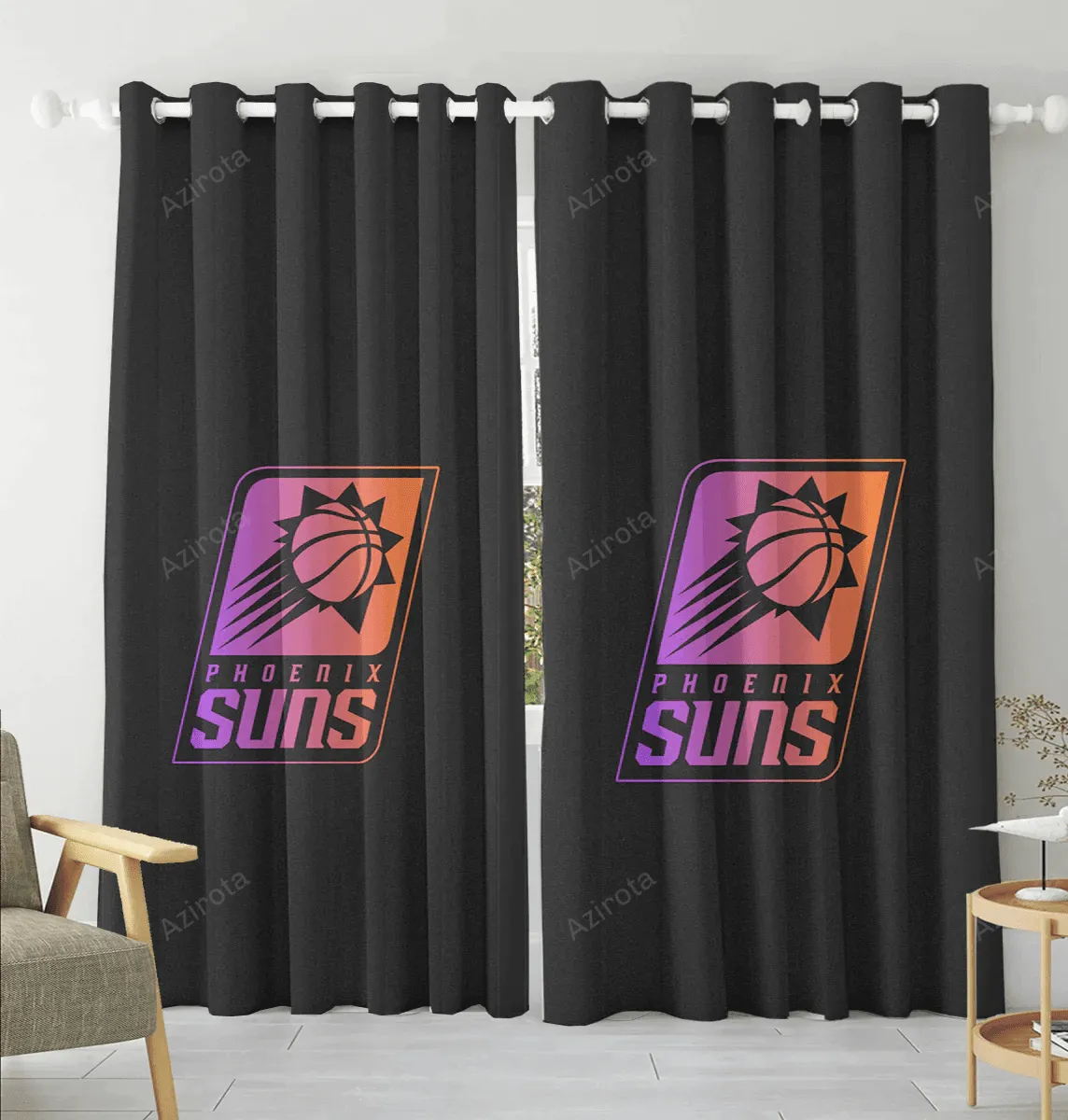 Phoenix Suns Emblem v4 Blackout Window Curtain 2 Panels For Living Room Bed Room Gift For Fan
