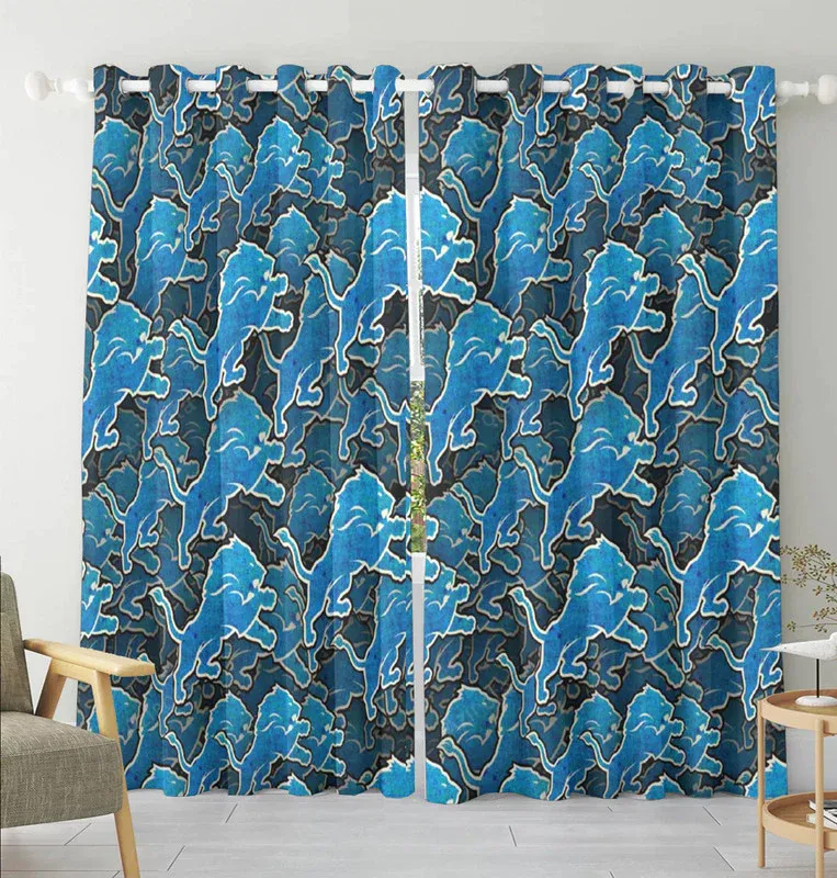 Detroit Lions Emblem Helmet v6 Blackout Window Curtain 2 Panels For Living Room Bed Room Gift For Fan
