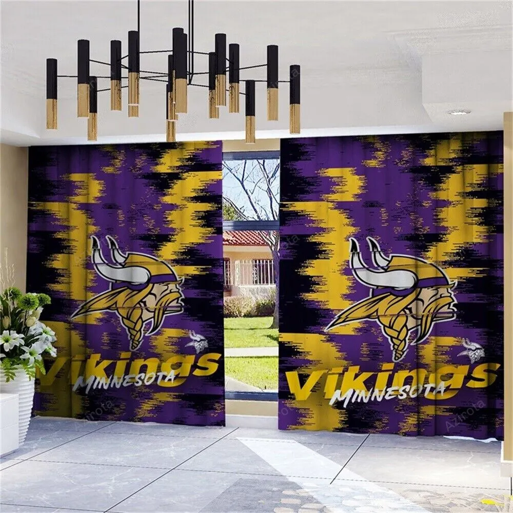 Minnesota Vikings America Team Logo Art Background Blackout Window Curtain 2 Panels For Living Room Bed Room Gift For Fan