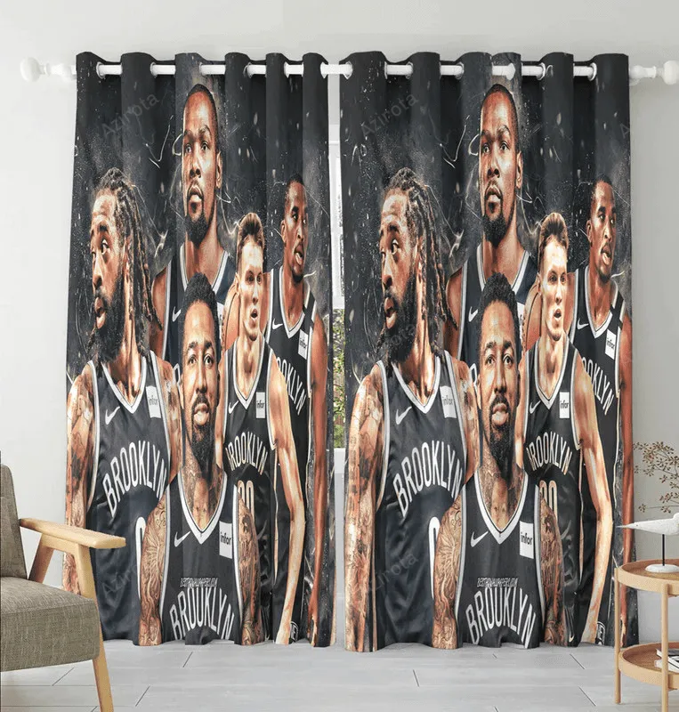 Brooklyn Nets All Players1 Blackout Window Curtain 2 Panels For Living Room Bed Room Gift For Fan