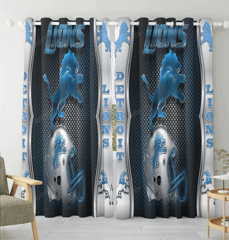 Detroit Lions Emblem Helmet v2 Blackout Window Curtain 2 Panels For Living Room Bed Room Gift For Fan
