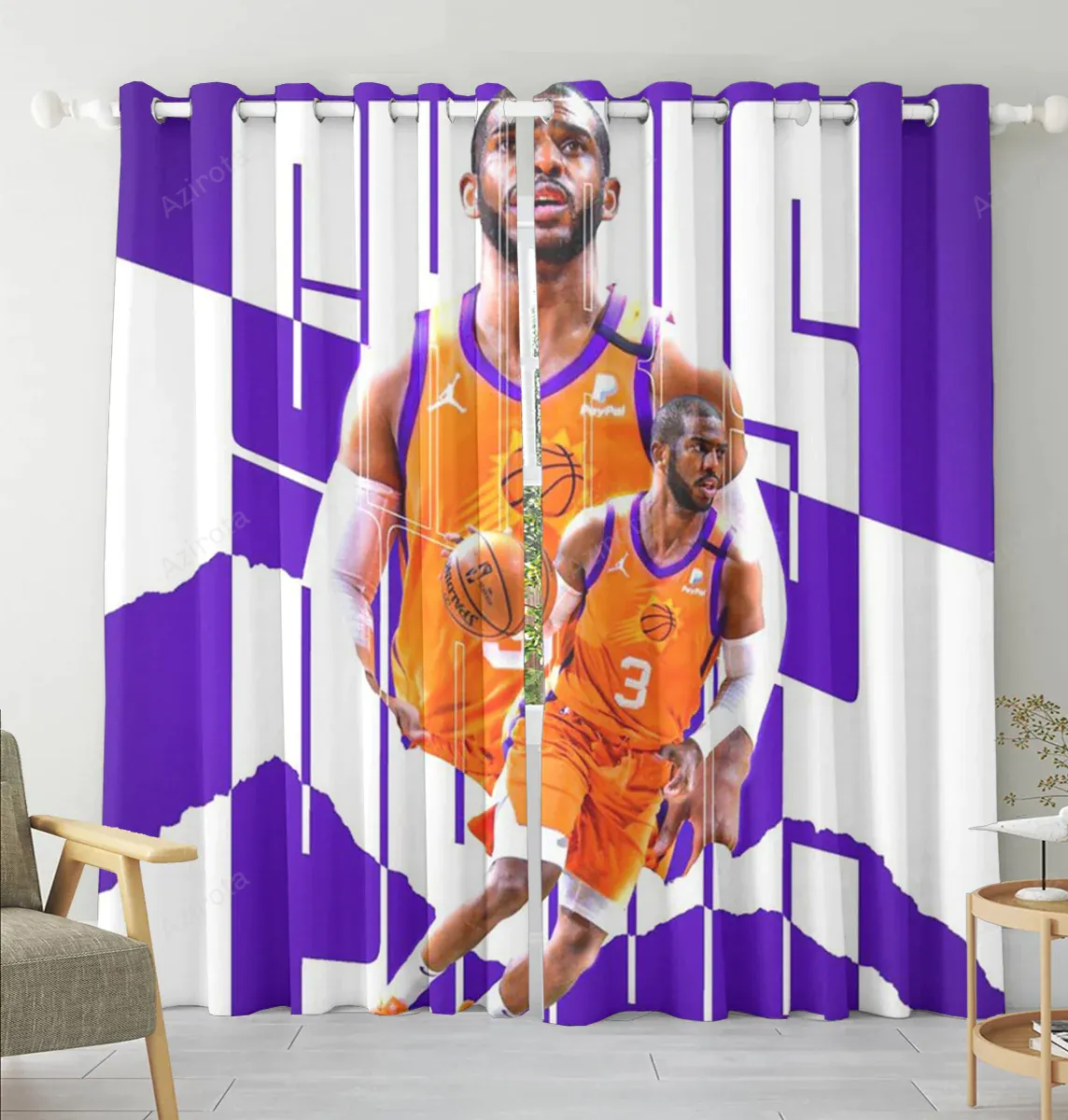 Phoenix Suns Chris Paul v7 Blackout Window Curtain 2 Panels For Living Room Bed Room Gift For Fan