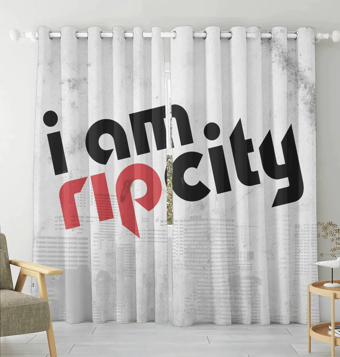 Portland Trail Blazers I am rip city Blackout Window Curtain 2 Panels For Living Room Bed Room Gift For Fan