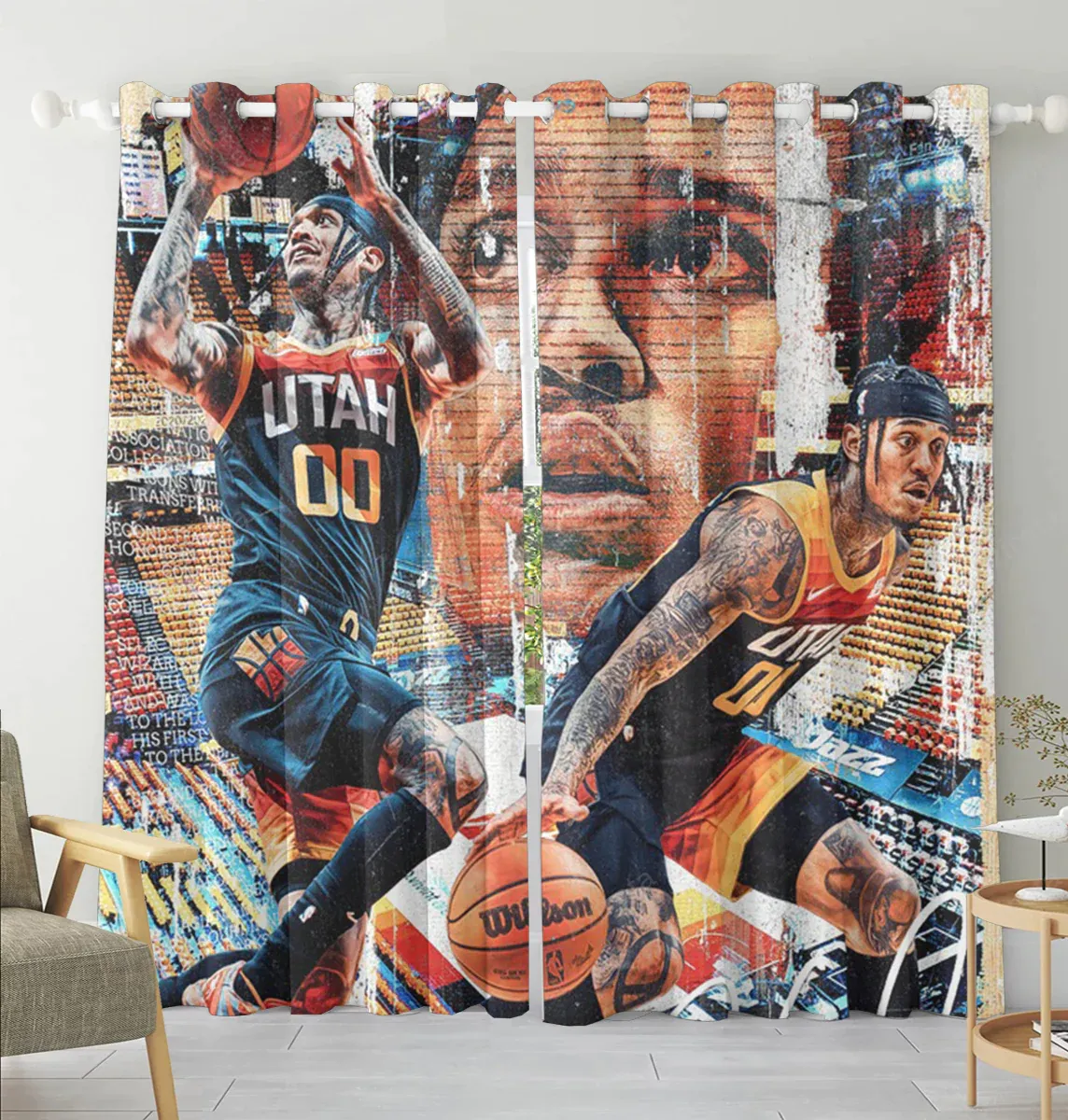Utah Jazz 00 Jordan Clarkson v36 Blackout Window Curtain 2 Panels For Living Room Bed Room Gift For Fan