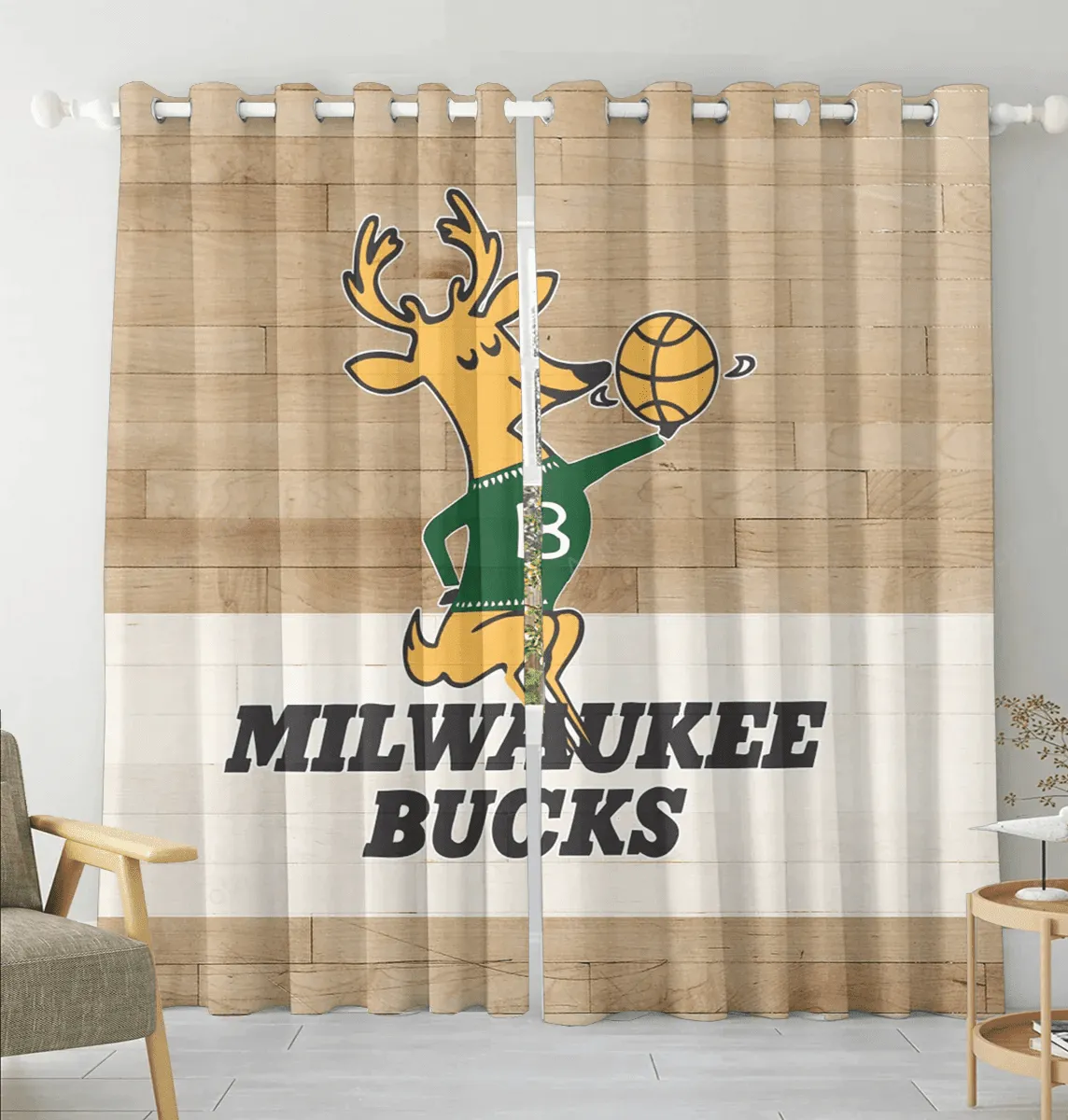 Milwaukee Bucks Mascot v23 Blackout Window Curtain 2 Panels For Living Room Bed Room Gift For Fan
