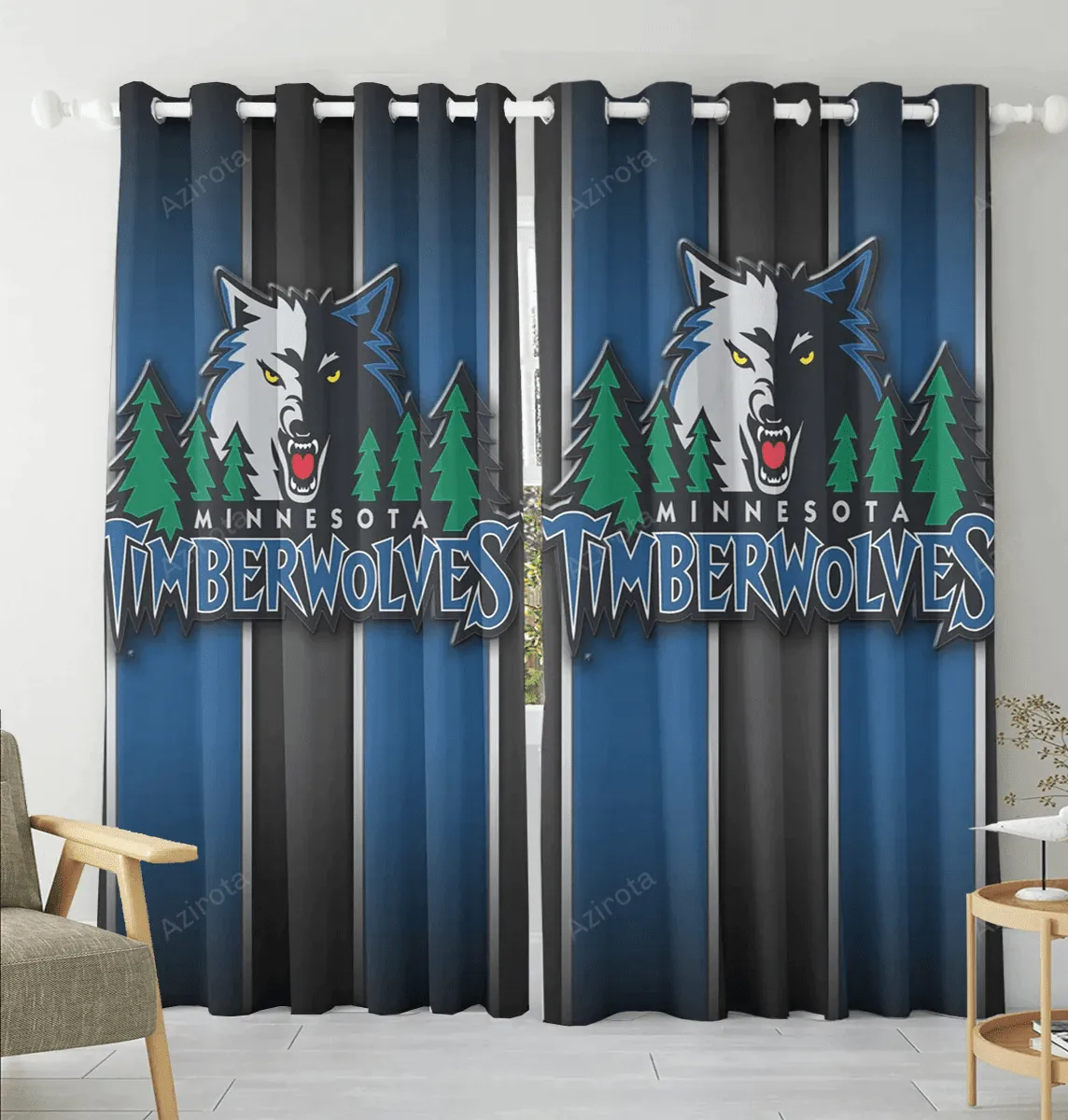 Minnesota Timberwolves Emblem v33 Blackout Window Curtain 2 Panels For Living Room Bed Room Gift For Fan