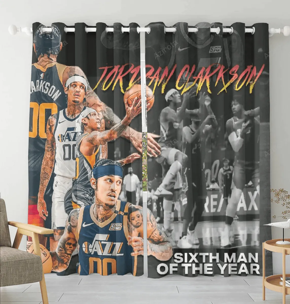 Utah Jazz 00 Jordan Clarkson v31 Blackout Window Curtain 2 Panels For Living Room Bed Room Gift For Fan