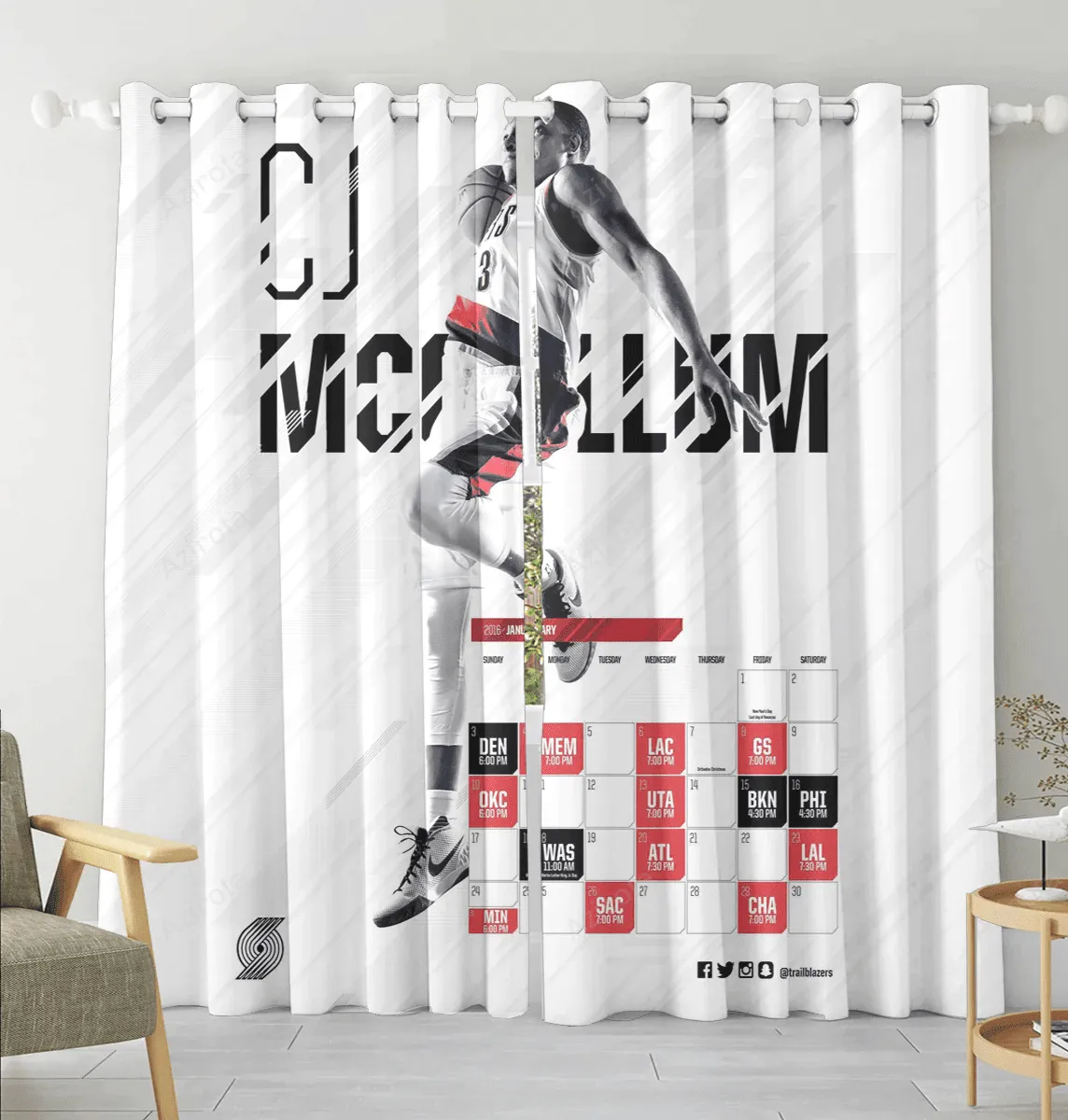 Portland Trail Blazers CJ McCollum1 Blackout Window Curtain 2 Panels For Living Room Bed Room Gift For Fan