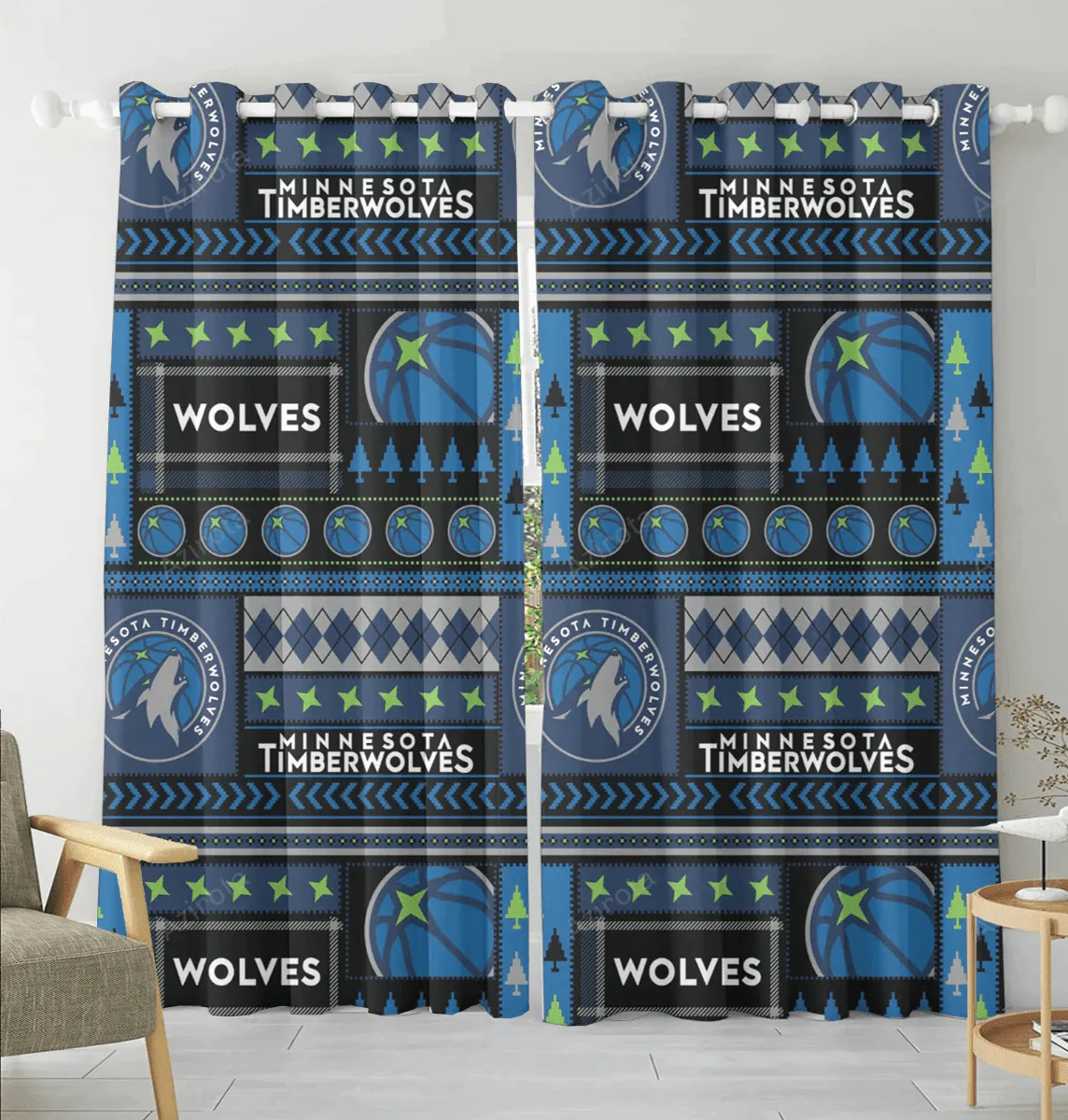 Minnesota Timberwolves Emblem v51 Blackout Window Curtain 2 Panels For Living Room Bed Room Gift For Fan