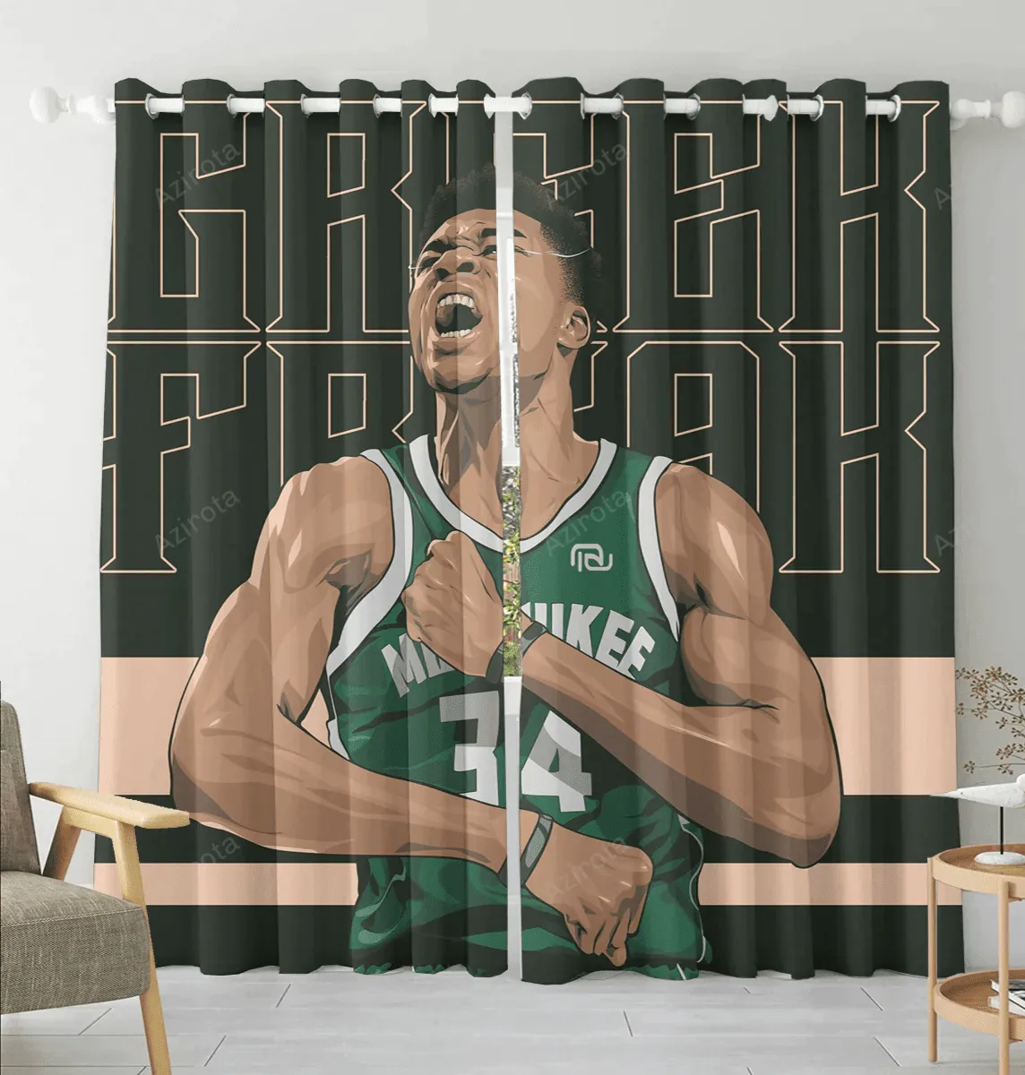 Milwaukee Bucks 34 Giannis Antetokounmpo v34 Blackout Window Curtain 2 Panels For Living Room Bed Room Gift For Fan