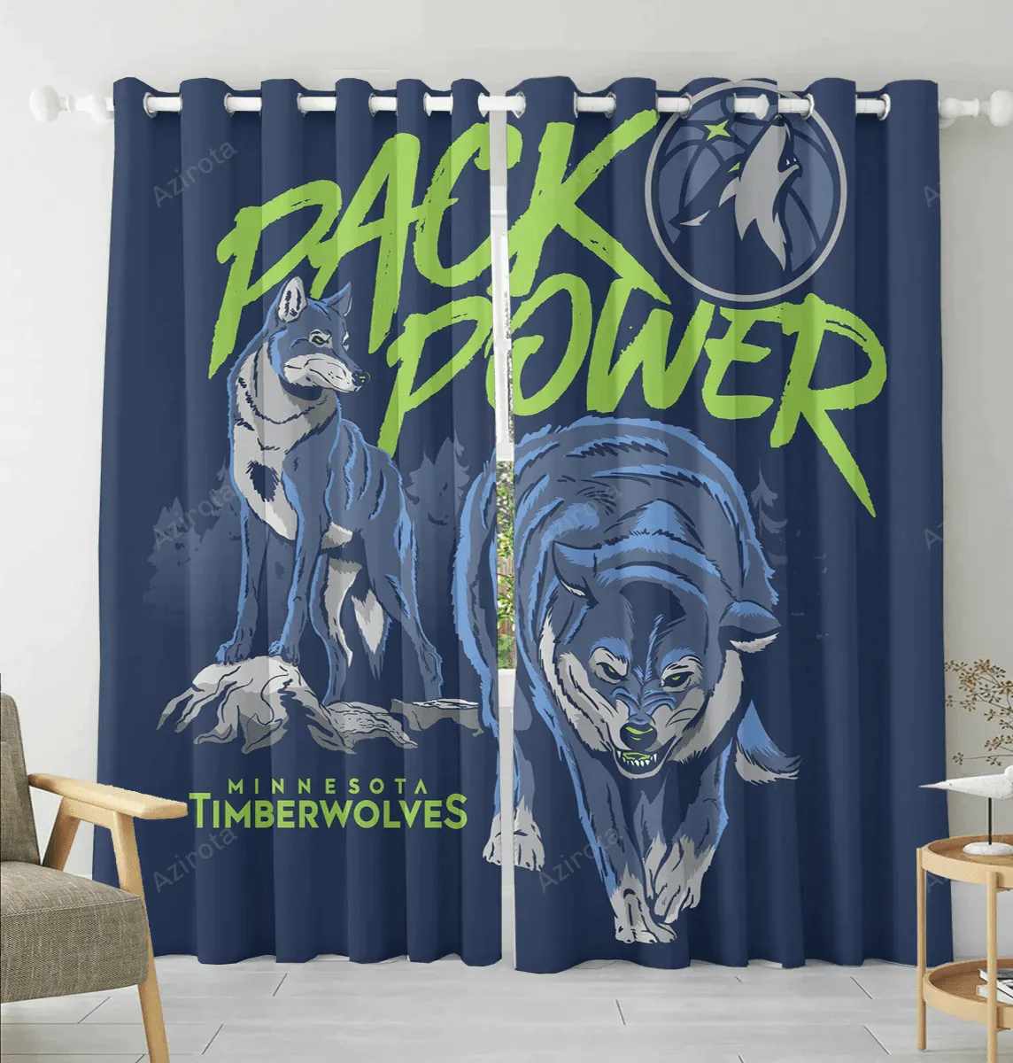 Minnesota Timberwolves Mascot v44 Blackout Window Curtain 2 Panels For Living Room Bed Room Gift For Fan