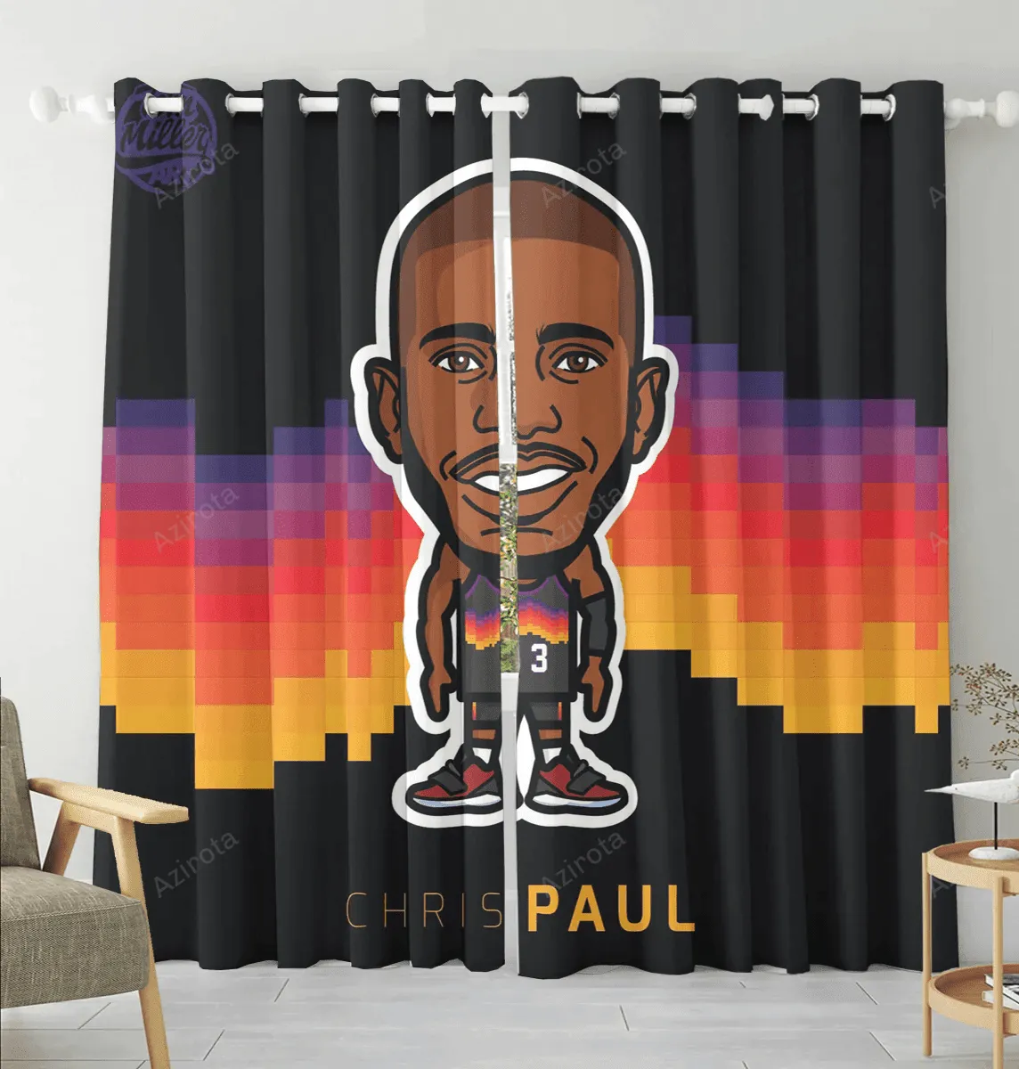 Phoenix Suns Chris Paul v4 Blackout Window Curtain 2 Panels For Living Room Bed Room Gift For Fan