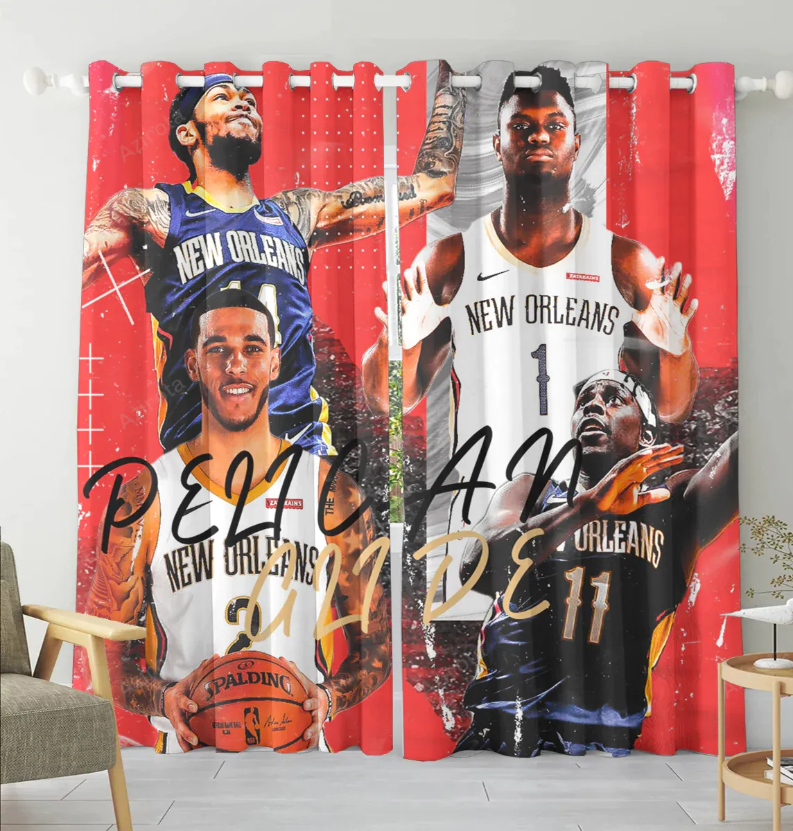 New Orleans Pelicans Players v14 Blackout Window Curtain 2 Panels For Living Room Bed Room Gift For Fan
