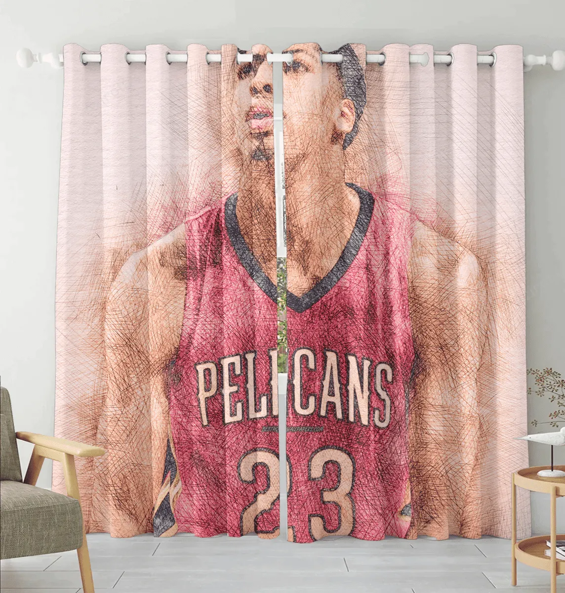 New Orleans Pelicans 23 Anthony David v26 Blackout Window Curtain 2 Panels For Living Room Bed Room Gift For Fan