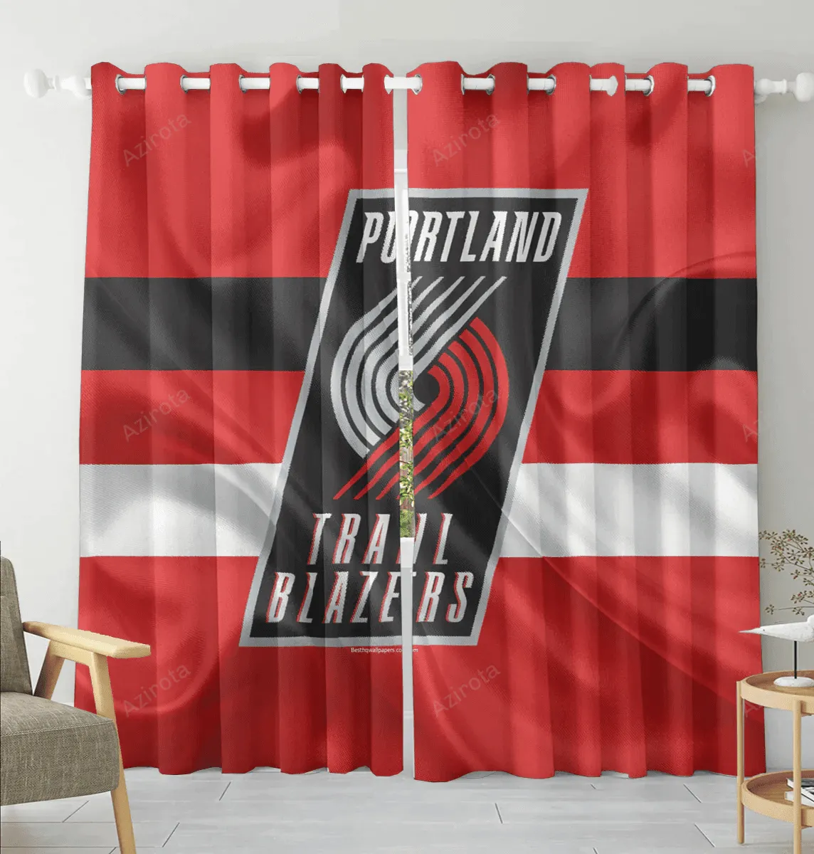Portland Trail Blazers Emblem v49 Blackout Window Curtain 2 Panels For Living Room Bed Room Gift For Fan