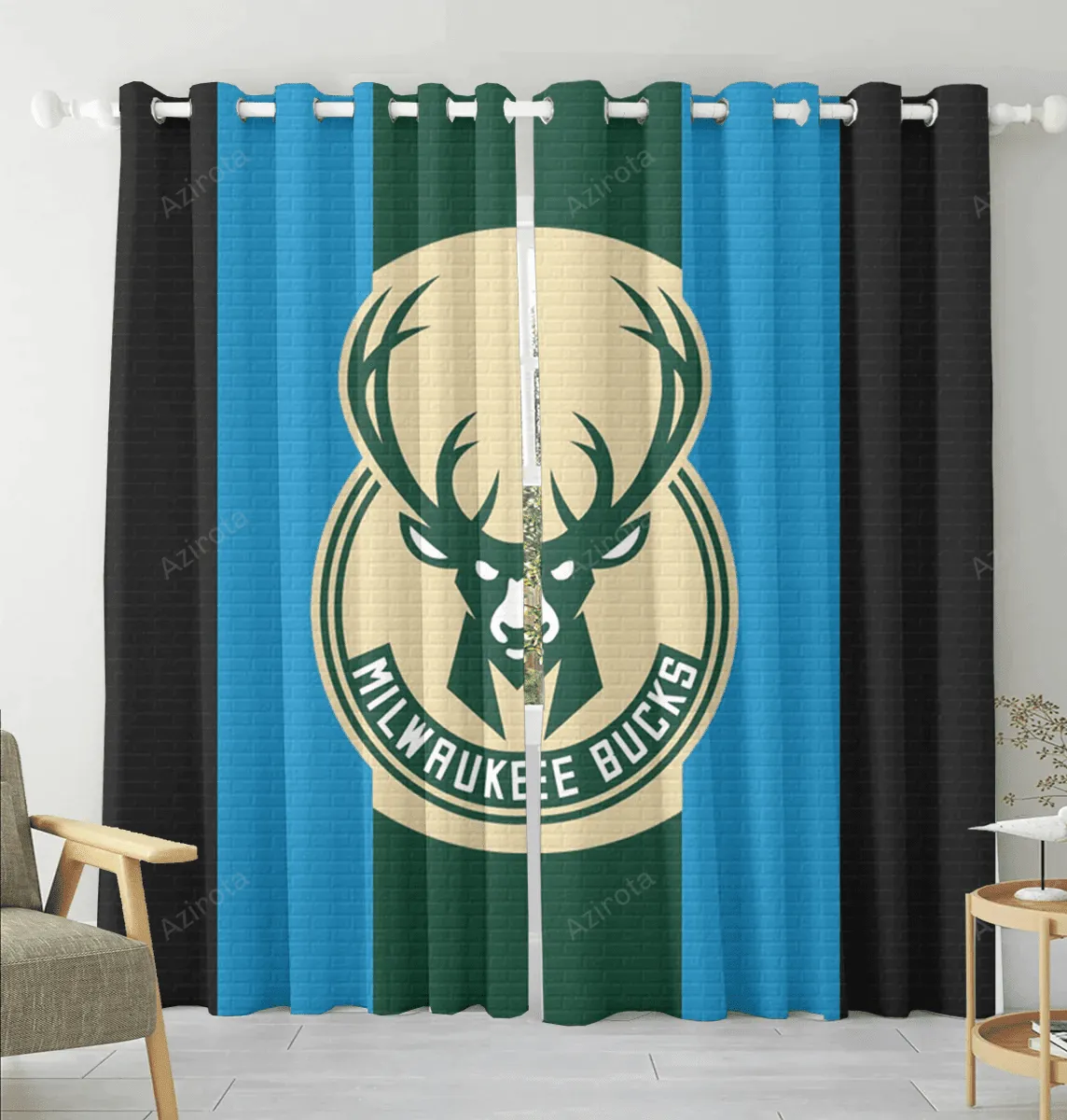 Milwaukee Bucks Emblem v39 Blackout Window Curtain 2 Panels For Living Room Bed Room Gift For Fan