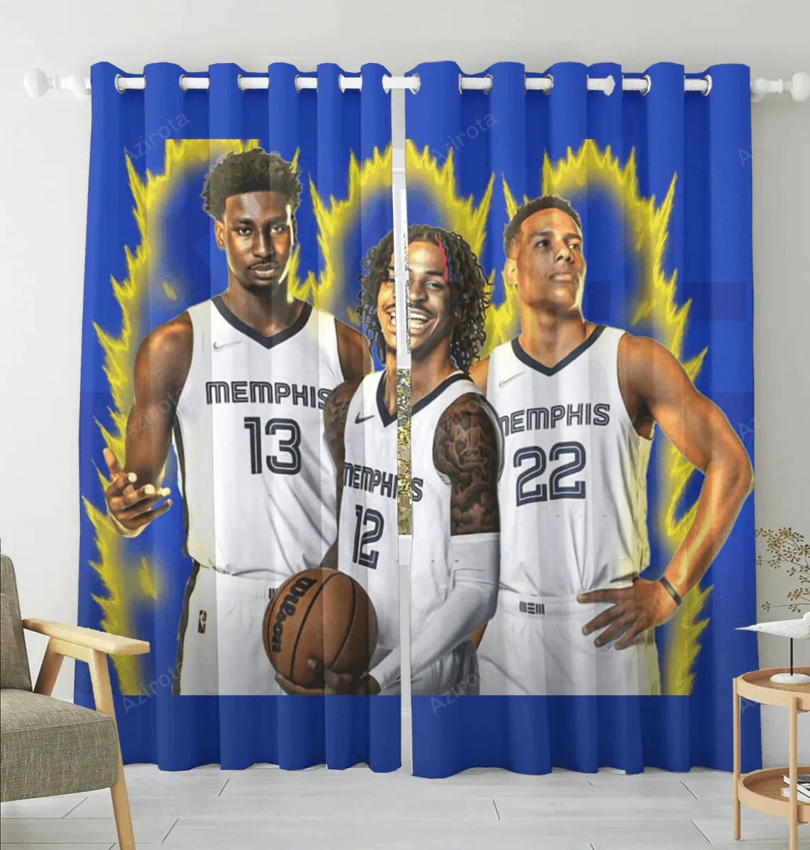 Memphis Grizzlies Ja Morant Desmond Bane Jaren Jackson Jr Blackout Window Curtain 2 Panels For Living Room Bed Room Gift For Fan