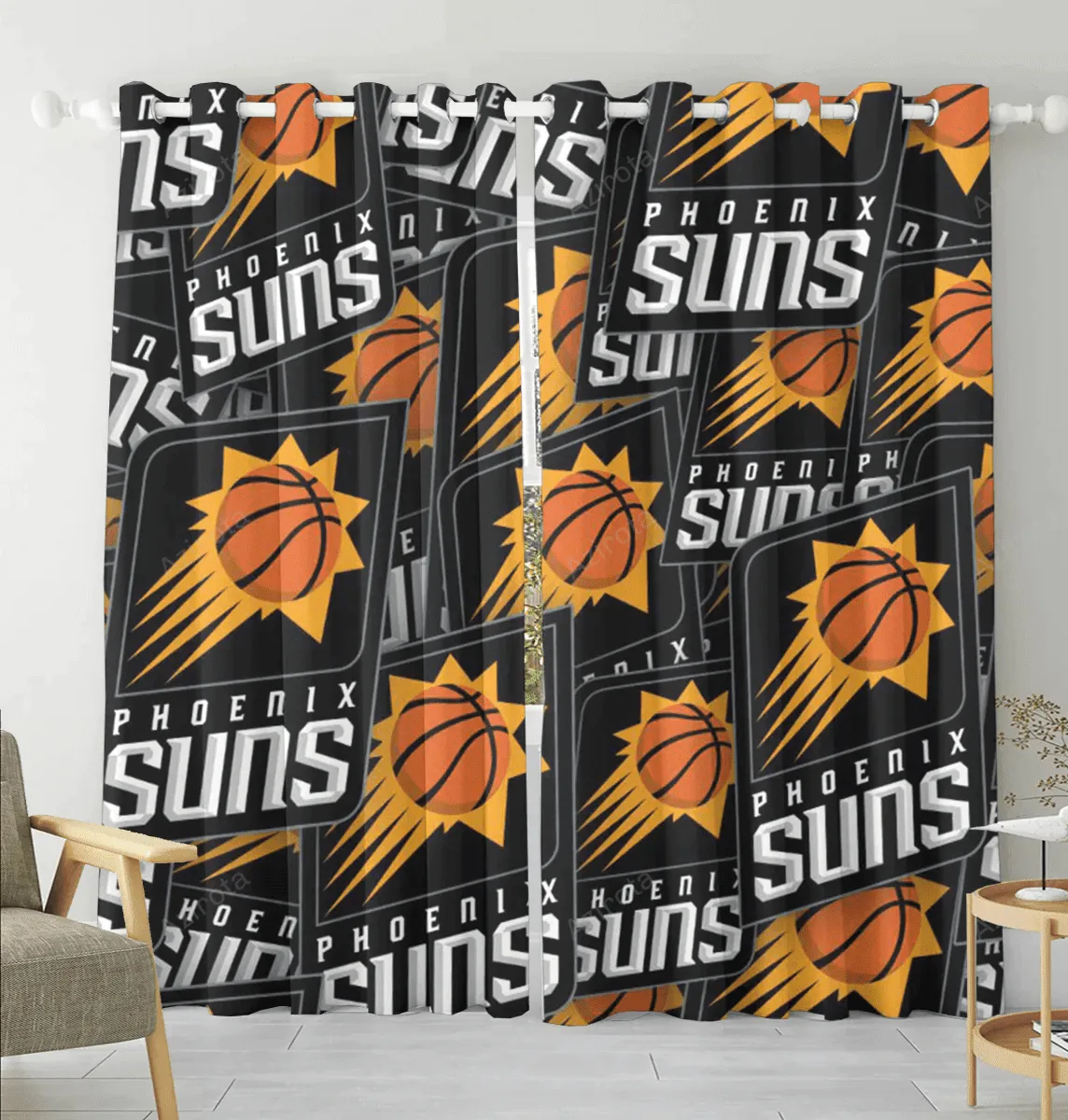 Phoenix Suns Emblem v1 Blackout Window Curtain 2 Panels For Living Room Bed Room Gift For Fan