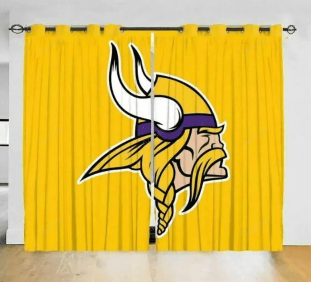 Minnesota Vikings America Team Logo Yellow Background Blackout Window Curtain 2 Panels For Living Room Bed Room Gift For Fan