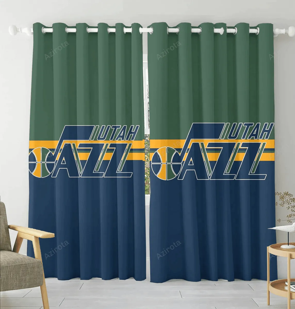 Utah Jazz Emblem v3 Blackout Window Curtain 2 Panels For Living Room Bed Room Gift For Fan