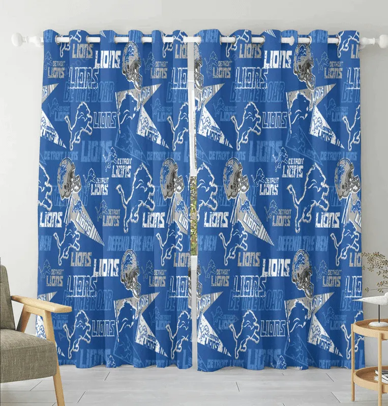 Detroit Lions Emblem v8 Blackout Window Curtain 2 Panels For Living Room Bed Room Gift For Fan