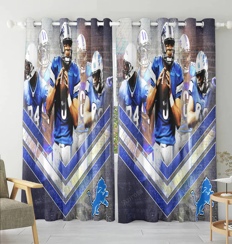 Detroit Lions Team v7 Blackout Window Curtain 2 Panels For Living Room Bed Room Gift For Fan