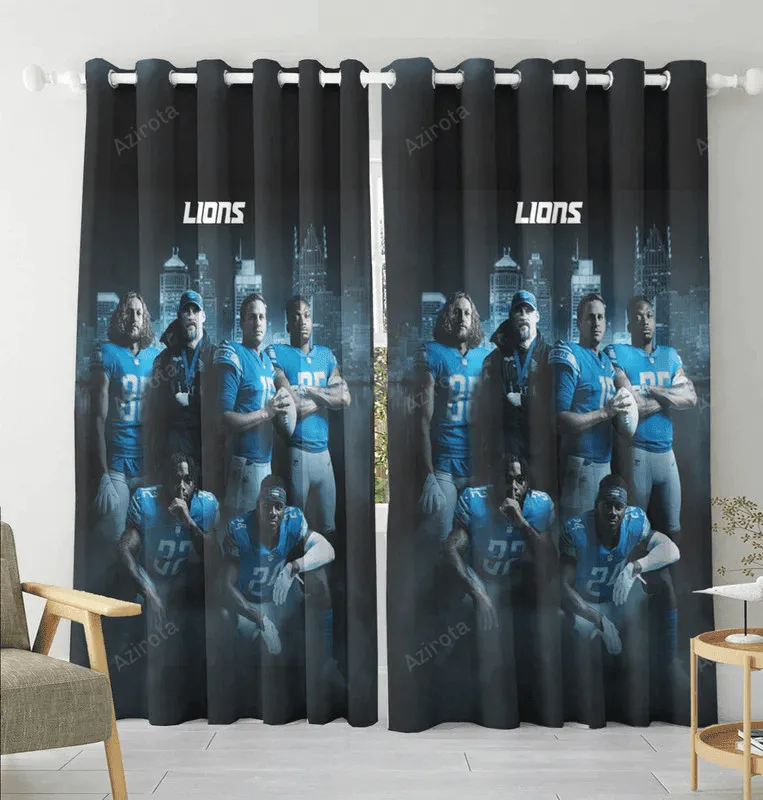 Detroit Lions Team v4 Blackout Window Curtain 2 Panels For Living Room Bed Room Gift For Fan