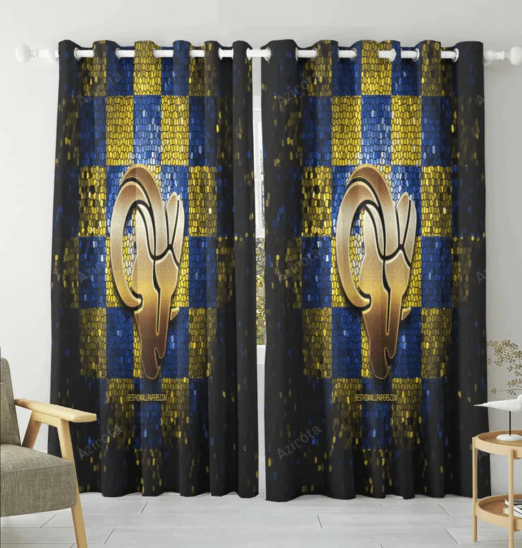 Los Angeles Rams Golden Yellow Blue Glass Blackout Window Curtain 2 Panels For Living Room Bed Room Gift For Fan