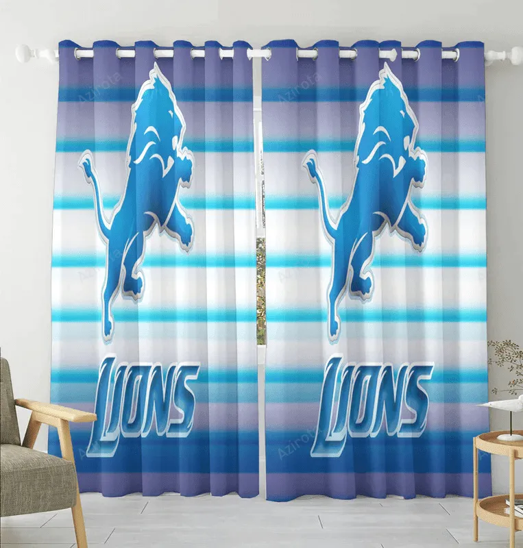 Detroit Lions Emblem v5 Blackout Window Curtain 2 Panels For Living Room Bed Room Gift For Fan