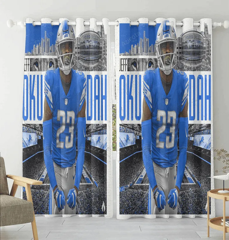 Detroit Lions Jeff Okudah v3 Blackout Window Curtain 2 Panels For Living Room Bed Room Gift For Fan