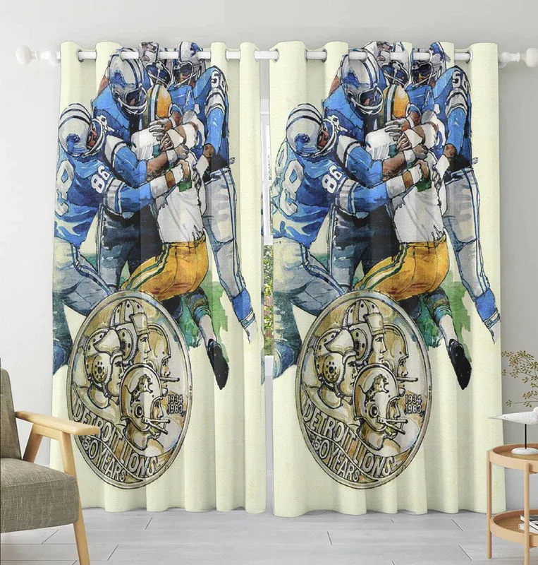 Detroit Lions Team 50 Years Blackout Window Curtain 2 Panels For Living Room Bed Room Gift For Fan