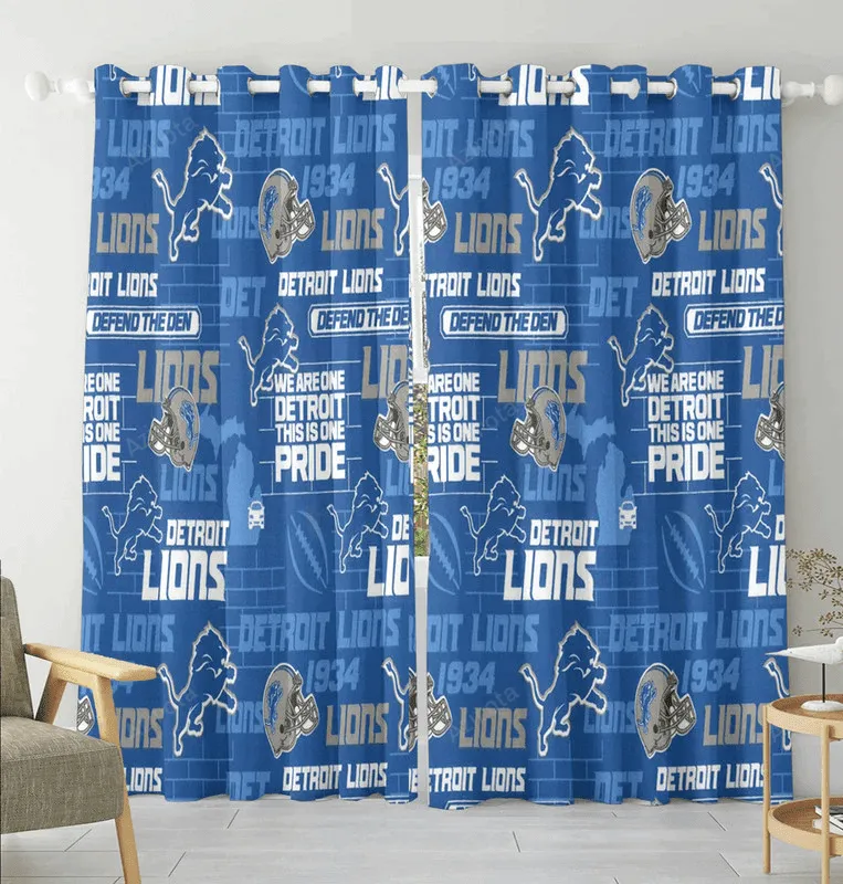 Detroit Lions Emblem v9 Blackout Window Curtain 2 Panels For Living Room Bed Room Gift For Fan