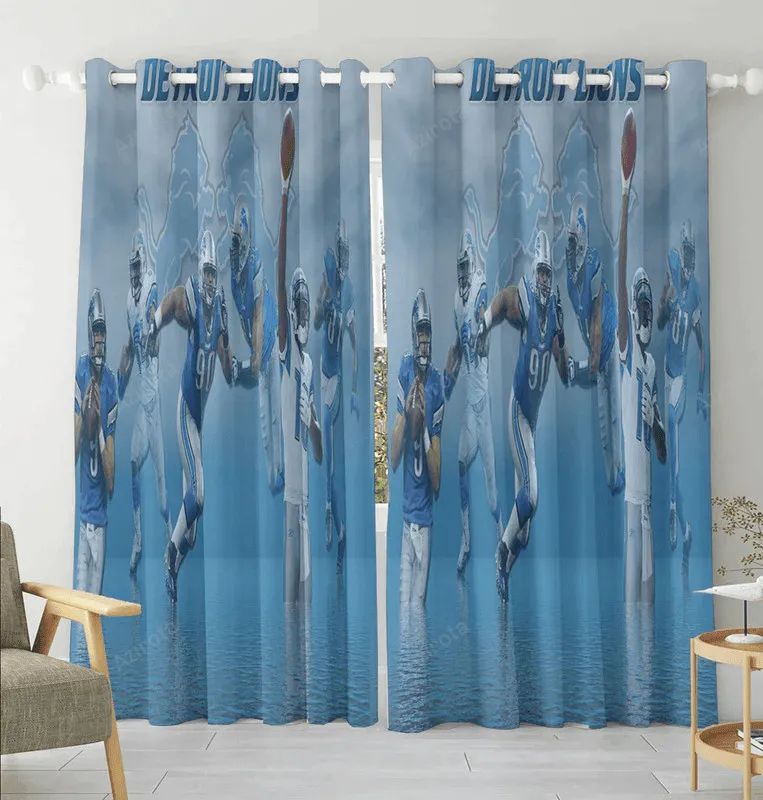 Detroit Lions Team v1 Blackout Window Curtain 2 Panels For Living Room Bed Room Gift For Fan