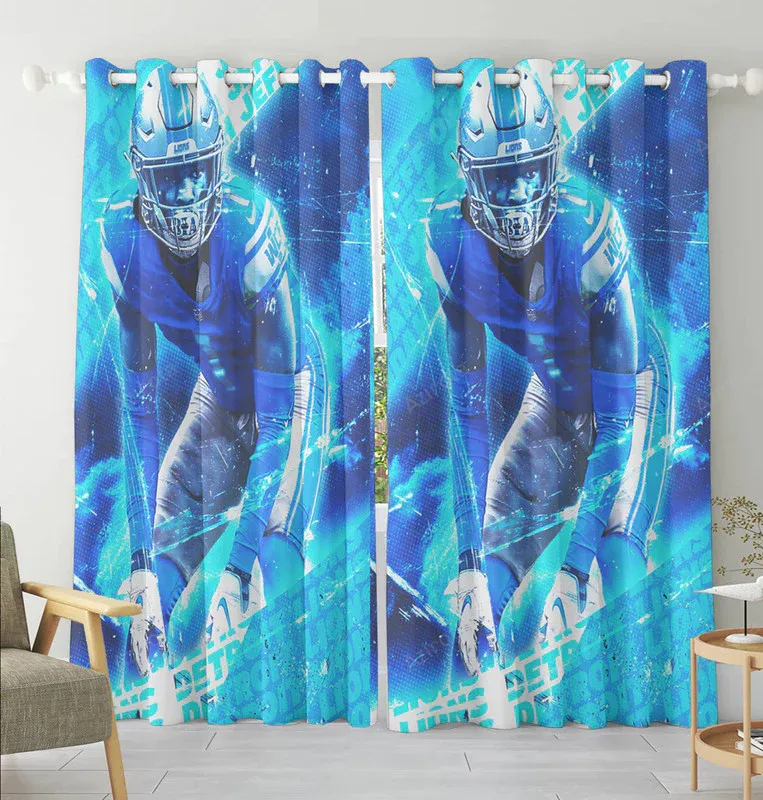 Detroit Lions Jeff Okudah 1 v2 Blackout Window Curtain 2 Panels For Living Room Bed Room Gift For Fan