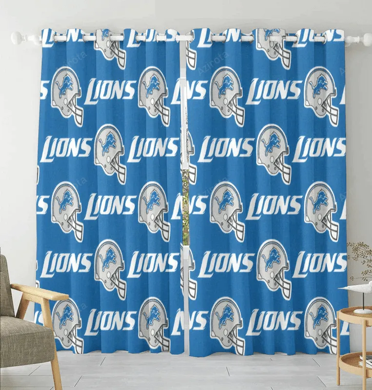 Detroit Lions Emblem v2 Blackout Window Curtain 2 Panels For Living Room Bed Room Gift For Fan