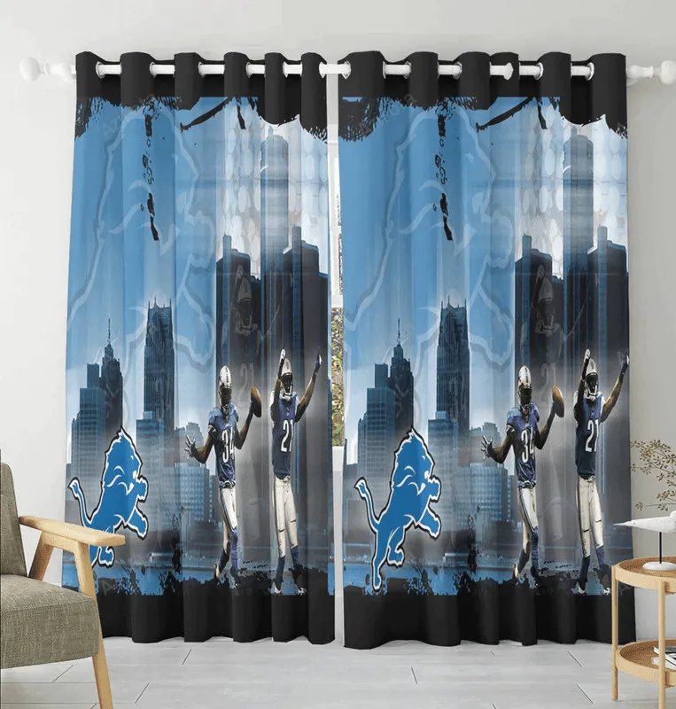 Detroit Lions Team v6 Blackout Window Curtain 2 Panels For Living Room Bed Room Gift For Fan