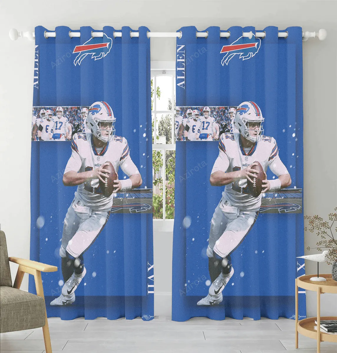 Buffalo Bills 17 Josh Allen v4 Window Curtain