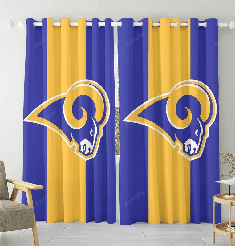 Los Angeles Rams Blue Yellow Striped Blackout Window Curtain 2 Panels For Living Room Bed Room Gift For Fan