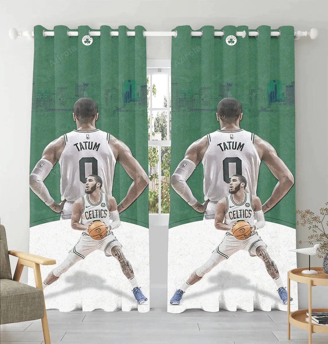 Boston Celtics Jayson Tatum Front Back City Window Curtain