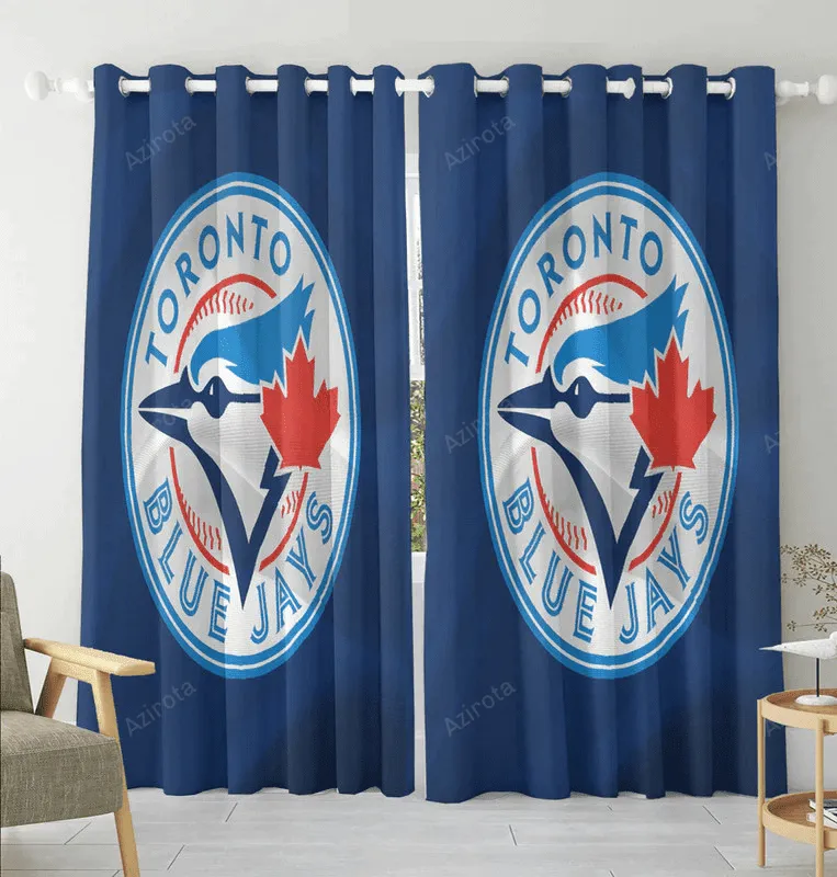 Toronto Blue Jays Russell Bird Blue Silk Blackout Window Curtain 2 Panels For Living Room Bed Room Gift For Fan