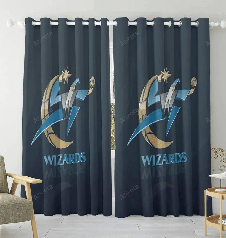 Washington Wizards Blue3 Blackout Window Curtain 2 Panels For Living Room Bed Room Gift For Fan