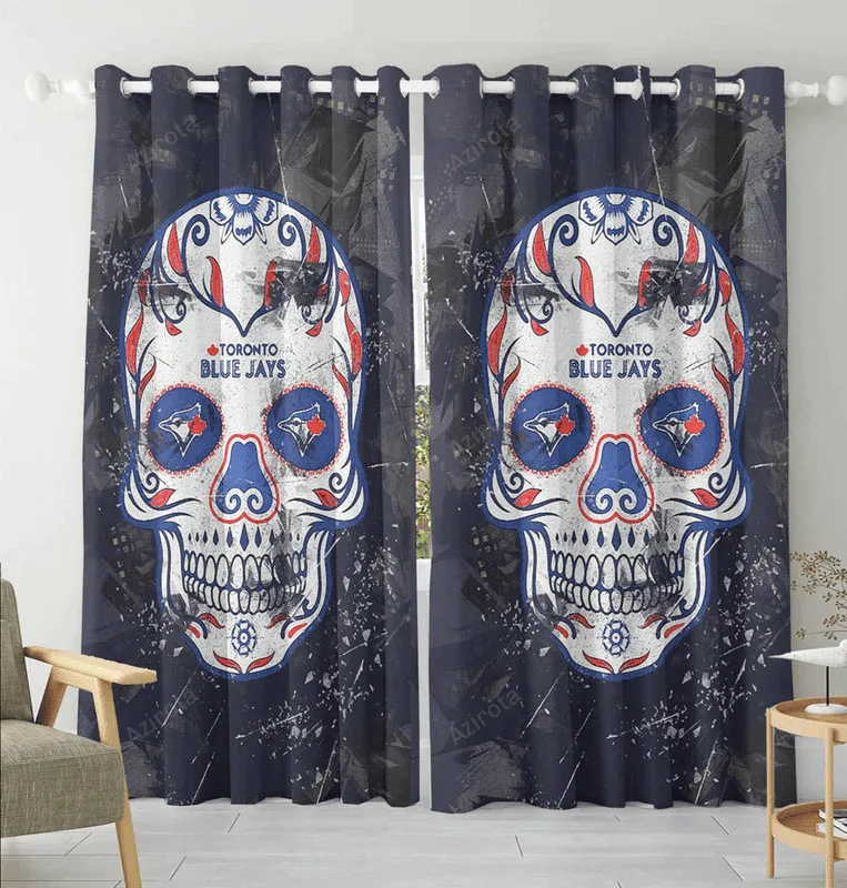 Toronto Blue Jays Russell Skull Purple Blackout Window Curtain 2 Panels For Living Room Bed Room Gift For Fan
