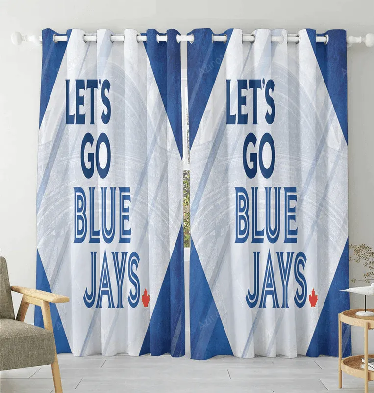 Toronto Blue Jays Russell Lets Go Blue Jays Blackout Window Curtain 2 Panels For Living Room Bed Room Gift For Fan