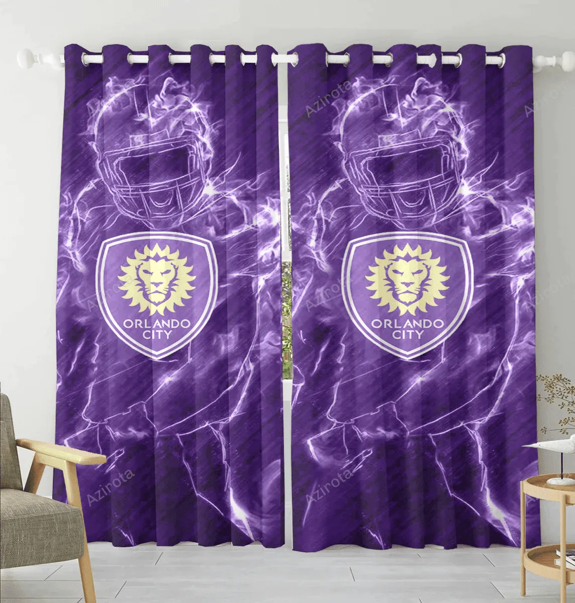 Orlando City Legend Blackout Window Curtain 2 Panels For Living Room Bed Room Gift For Fan