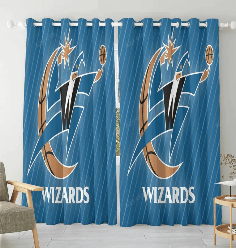 Washington Wizards Blue2 Blackout Window Curtain 2 Panels For Living Room Bed Room Gift For Fan